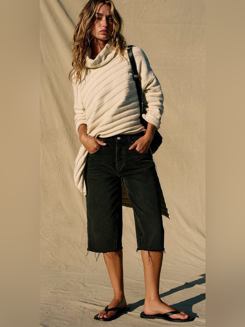 We the Free People Jam Session Relaxed Capri Black Short Jort Denim NWOT $68